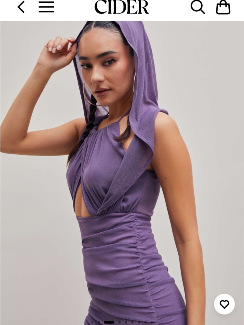 Brand New Cider Lilac Hooded Cutout Ruched Dress